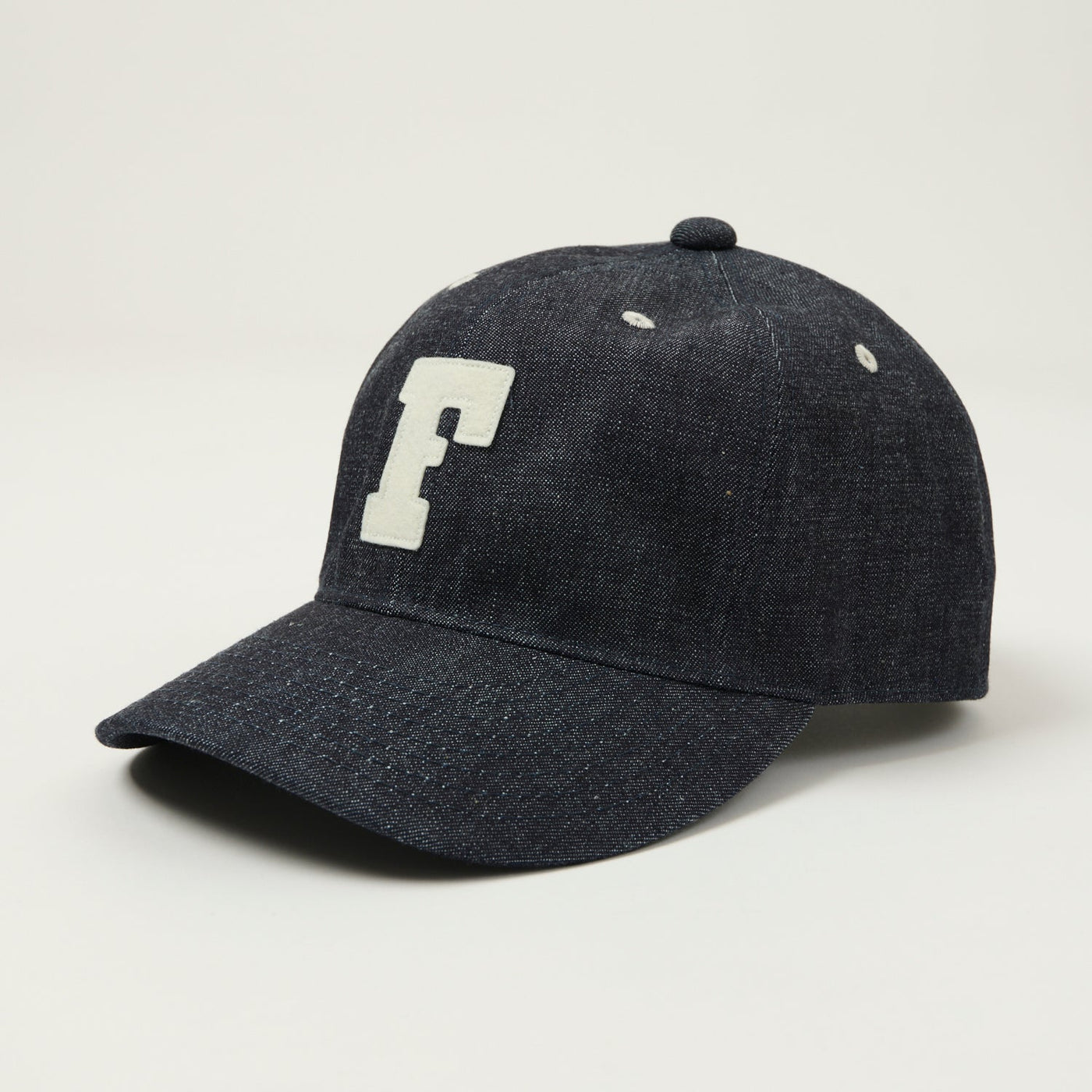 Full Count 6843 Six Panel Denim Baseball ’F’ Letterman Cap - Indigo Blue