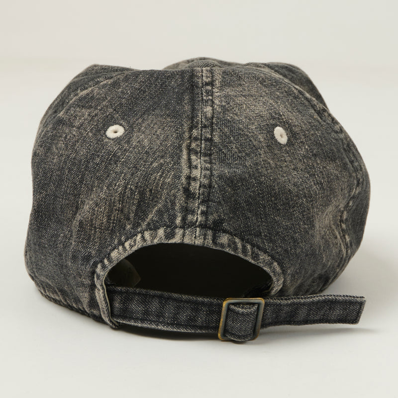 Full Count 6843 Six Panel Denim Baseball Cap 'F' Patch - Black Vintage Wash