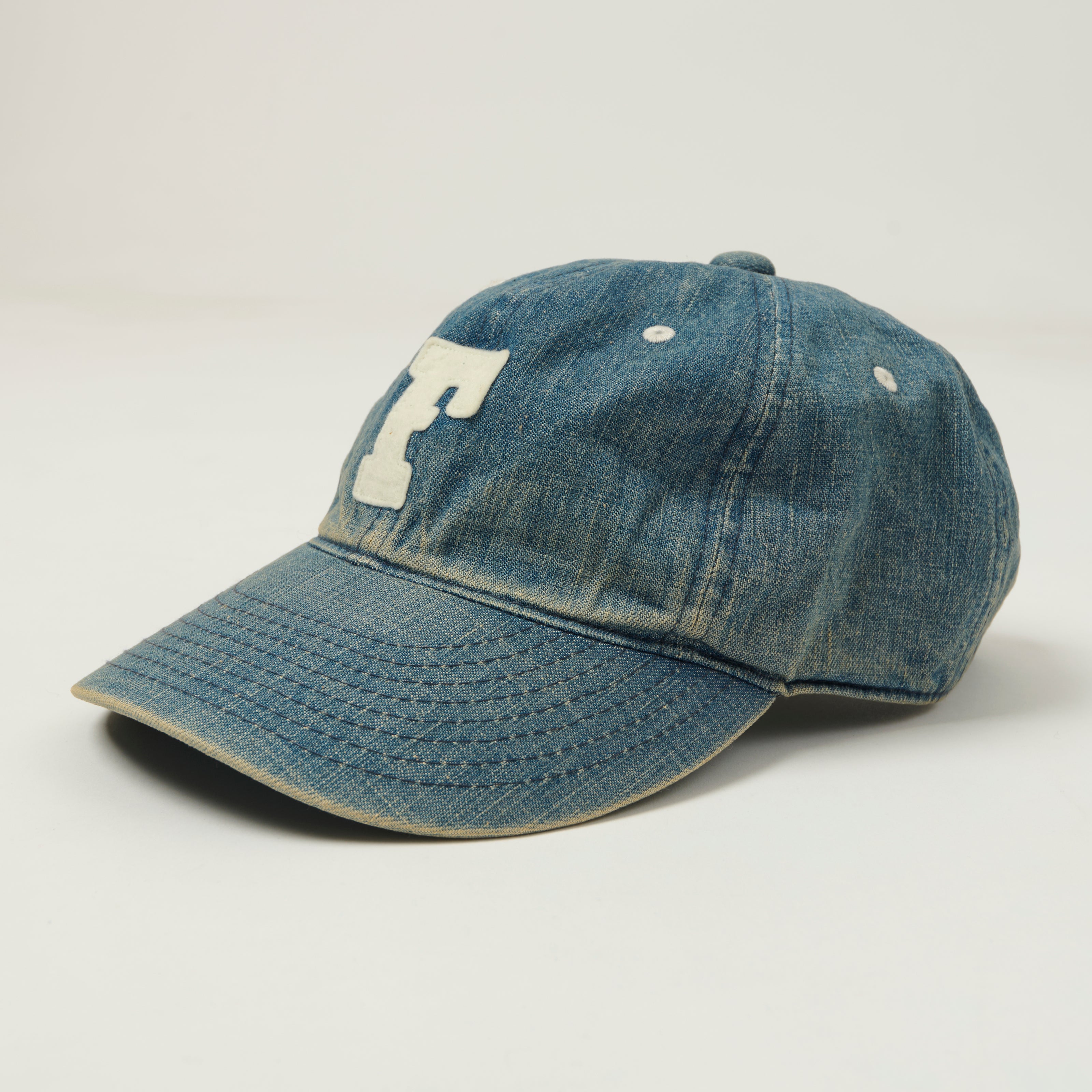 FULLCOUNT 6843 Six Panel Denim Baseball Cap 'F' Patch - Vintage