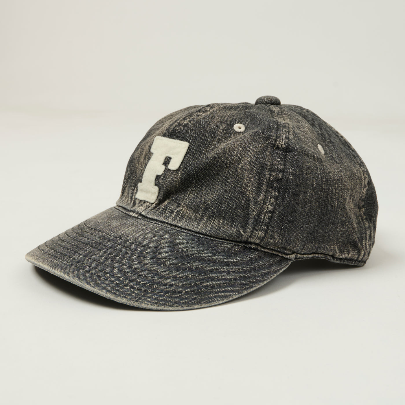 FULLCOUNT 6843 Six Panel Denim Baseball Cap 'F' Patch - Black Vintage Wash