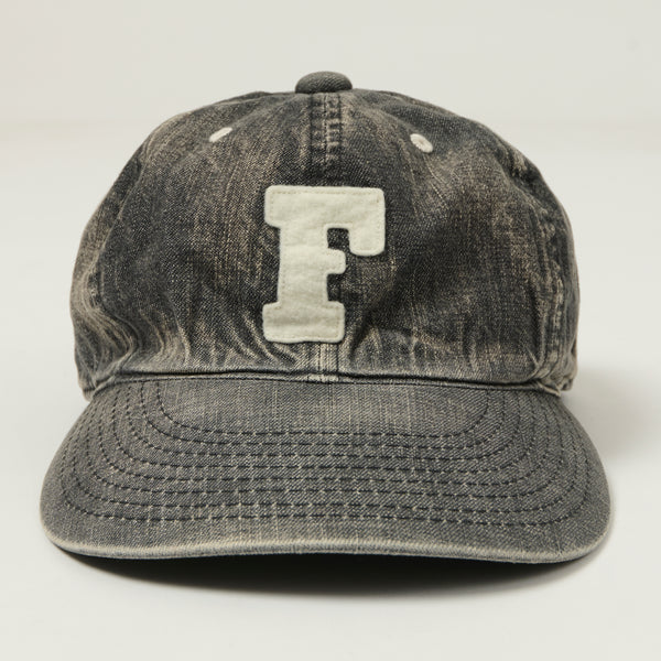 Full Count 6843 Six Panel Denim Baseball Cap 'F' Patch - Black Vintage Wash