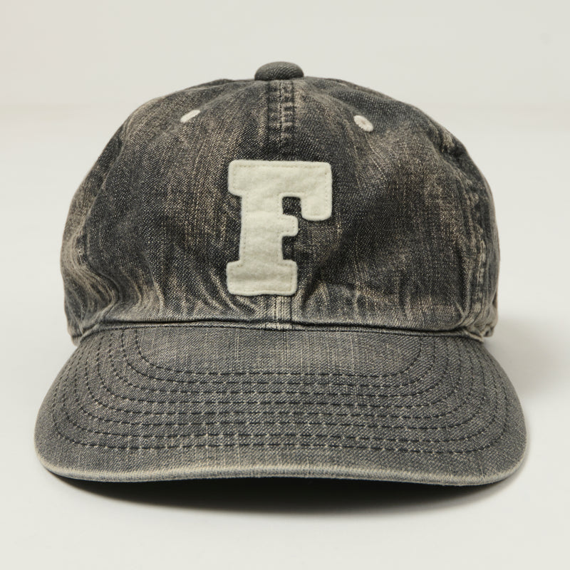 Full Count 6843 Six Panel Denim Baseball Cap 'F' Patch - Black Vintage Wash
