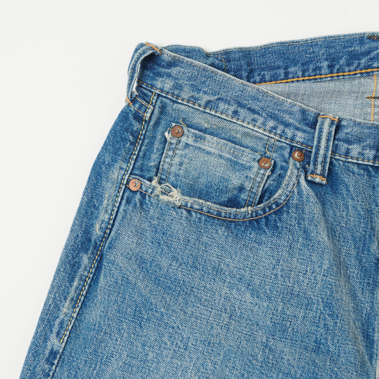 FULLCOUNT 0105HA Patched 13.7oz Wide Straight Jean - 'Dartford' Wash