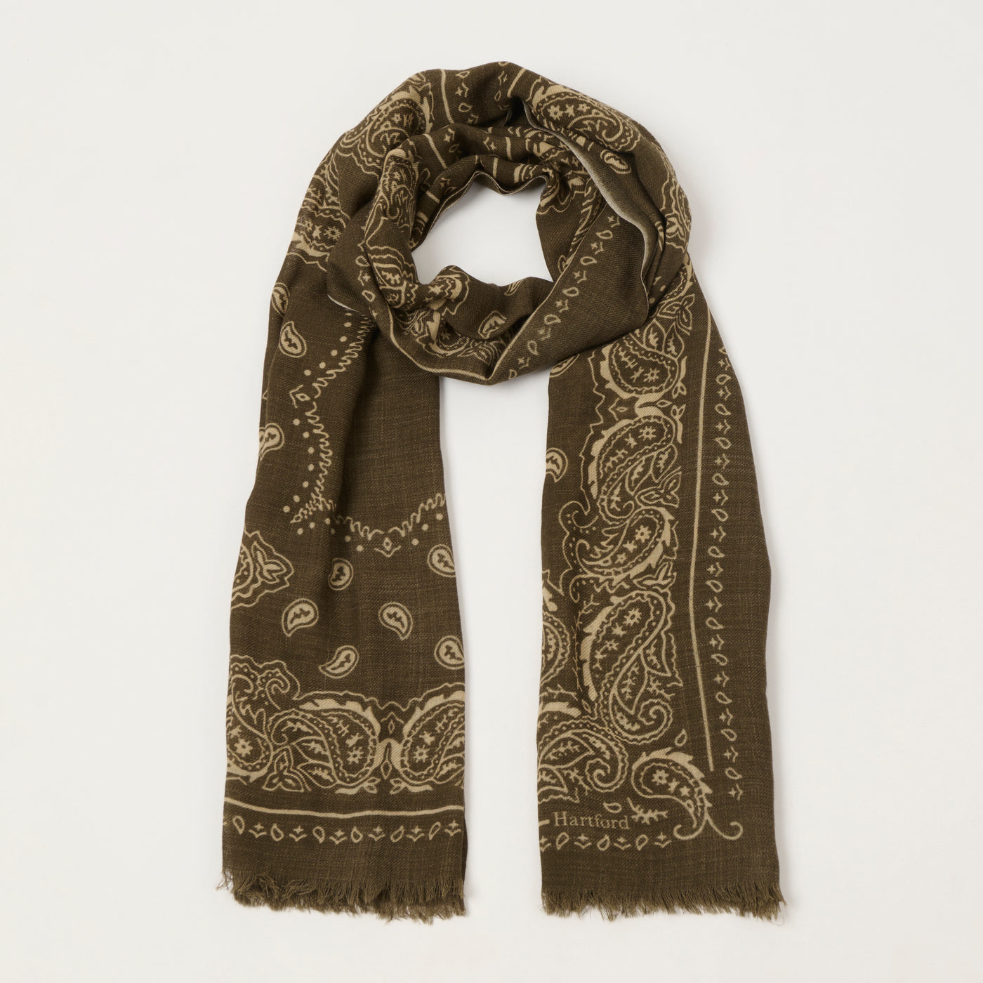 Hartford Paisley Wool Bandana Scarf - Camo