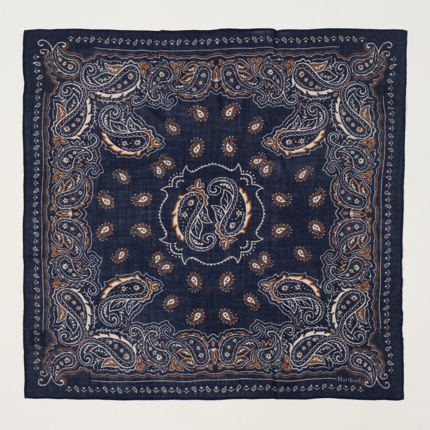 Hartford Paisley Wool Bandana Scarf - Navy Blue