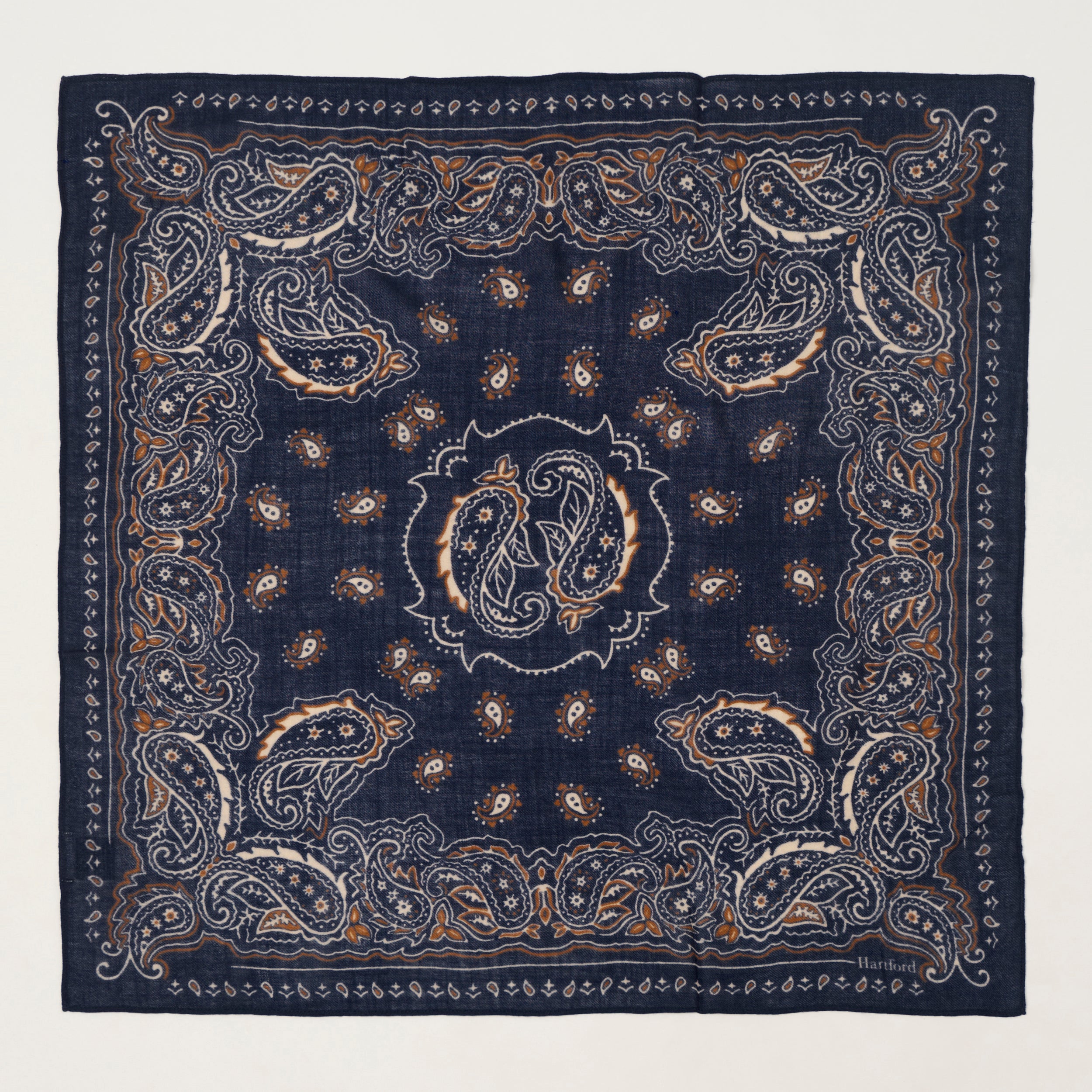 Hartford Paisley Wool Bandana Scarf - Navy Blue