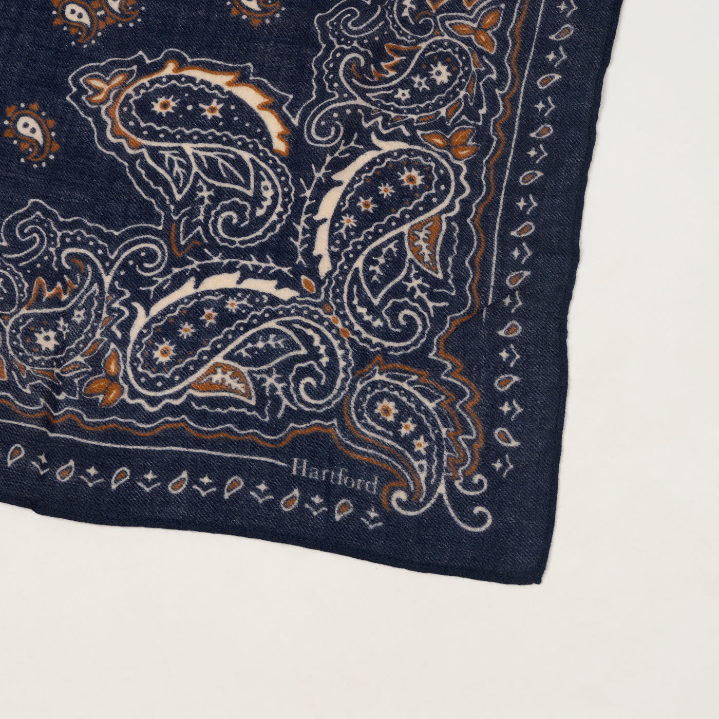 Hartford Paisley Wool Bandana Scarf - Navy Blue