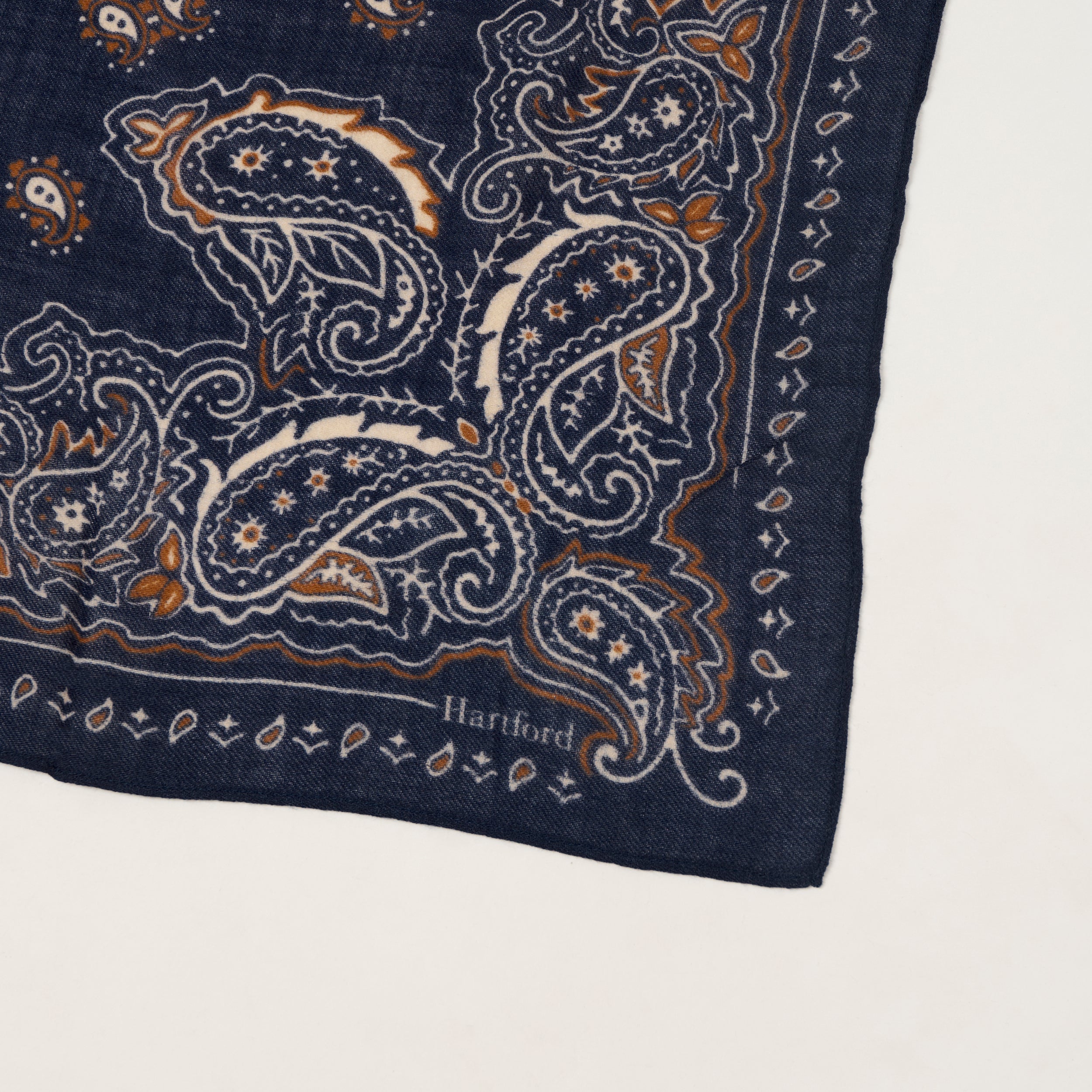 Hartford Paisley Wool Bandana Scarf - Navy Blue