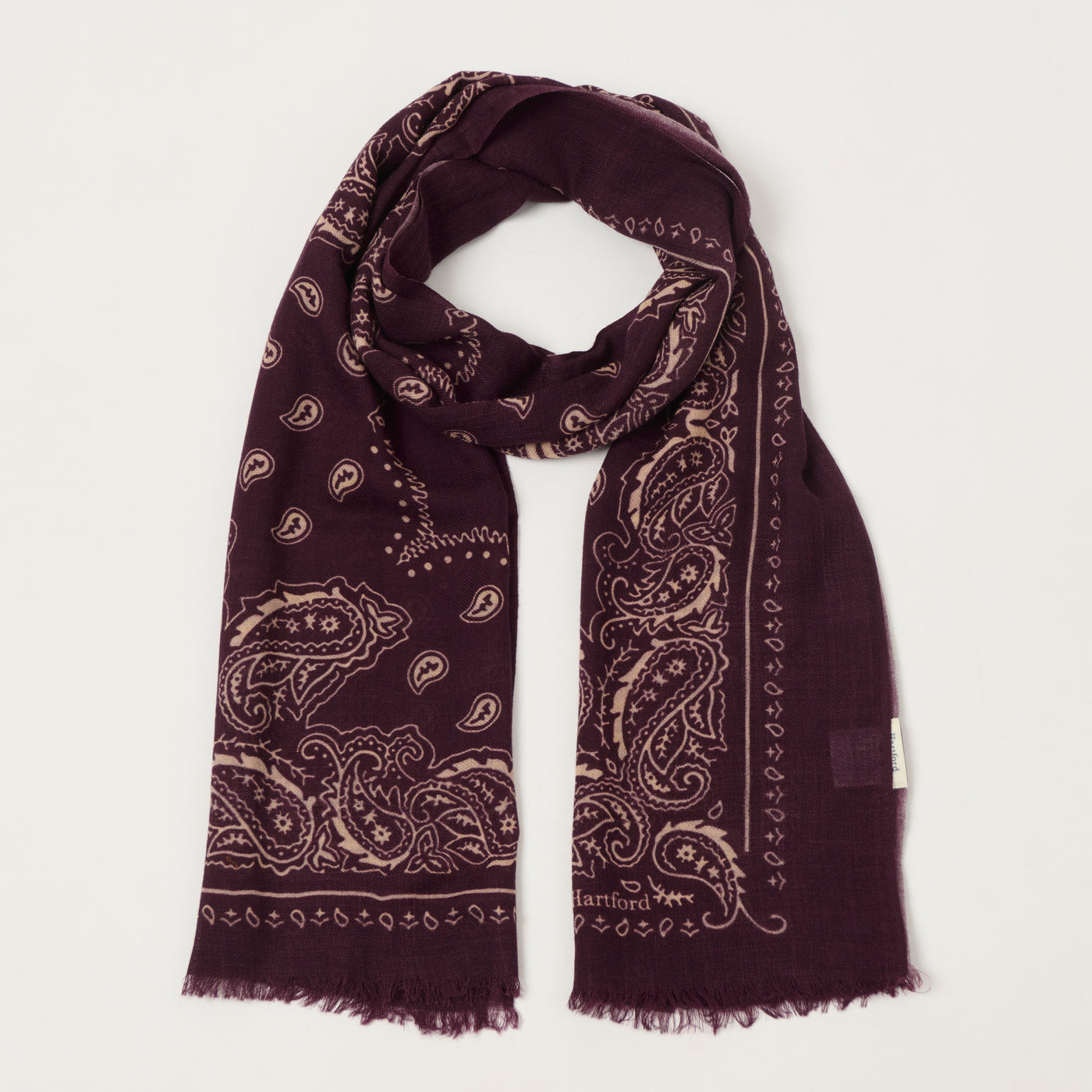 Hartford Paisley Wool Bandana Scarf - Wine