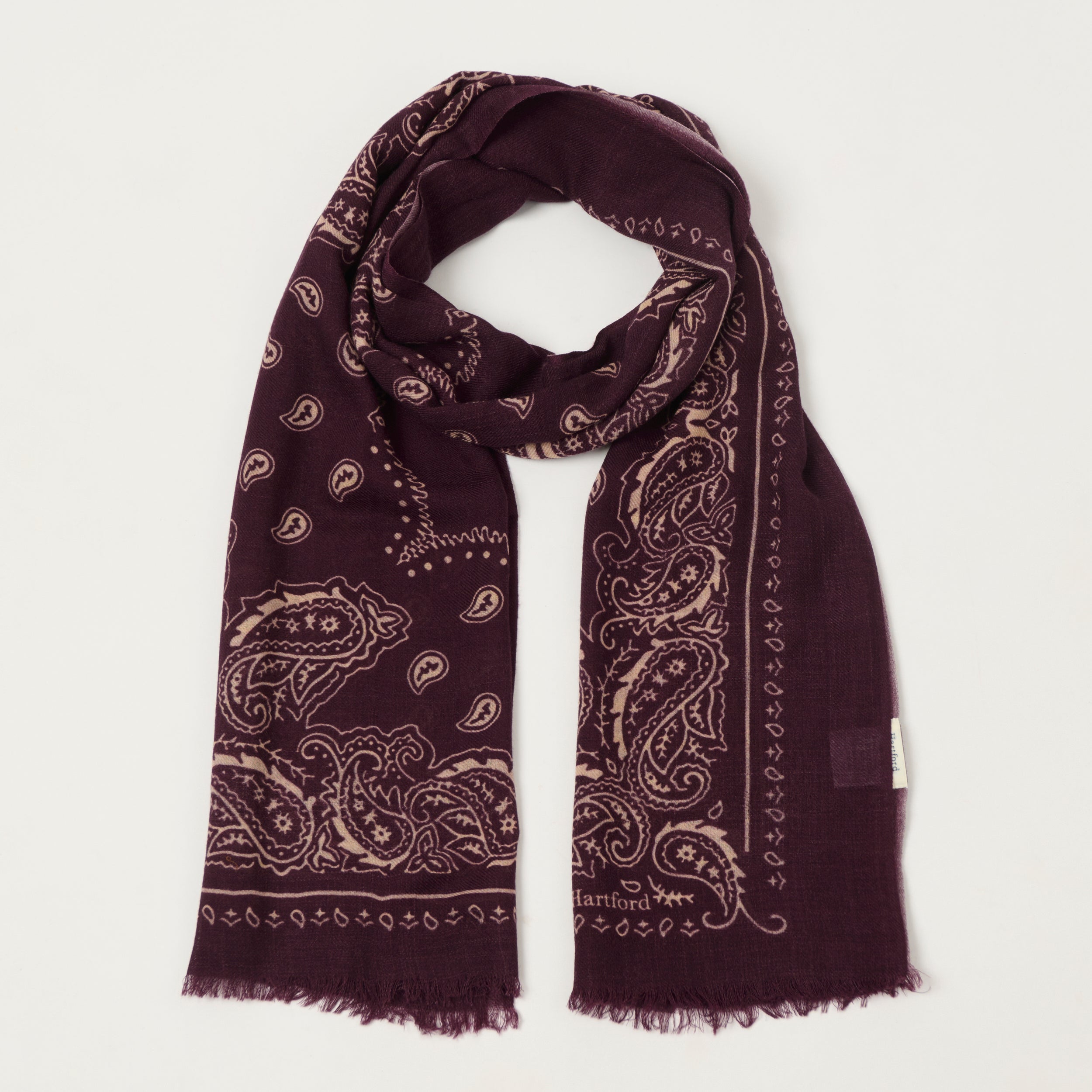Hartford Paisley Wool Bandana Scarf - Wine