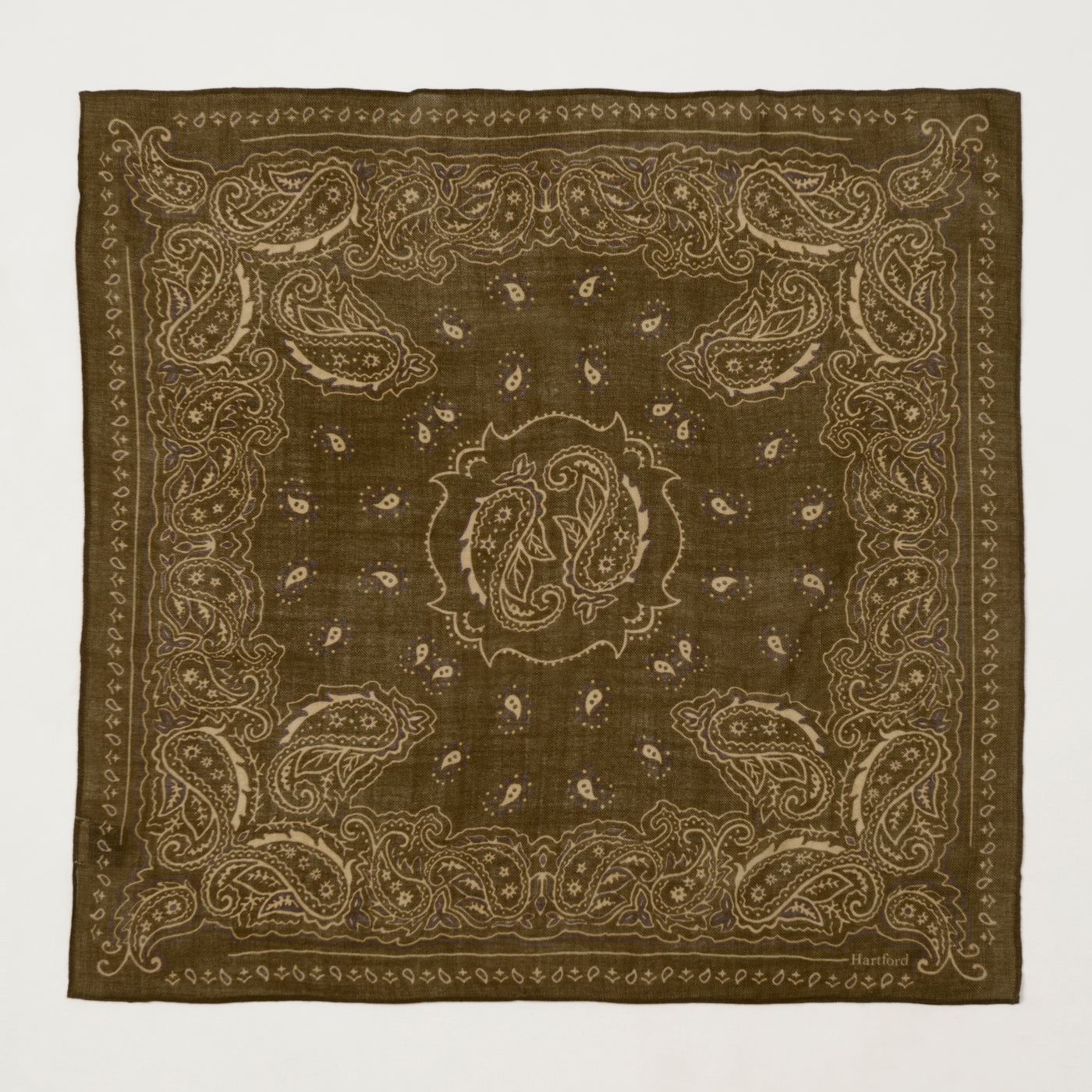 Hartford Paisley Wool Bandana Scarf - Army