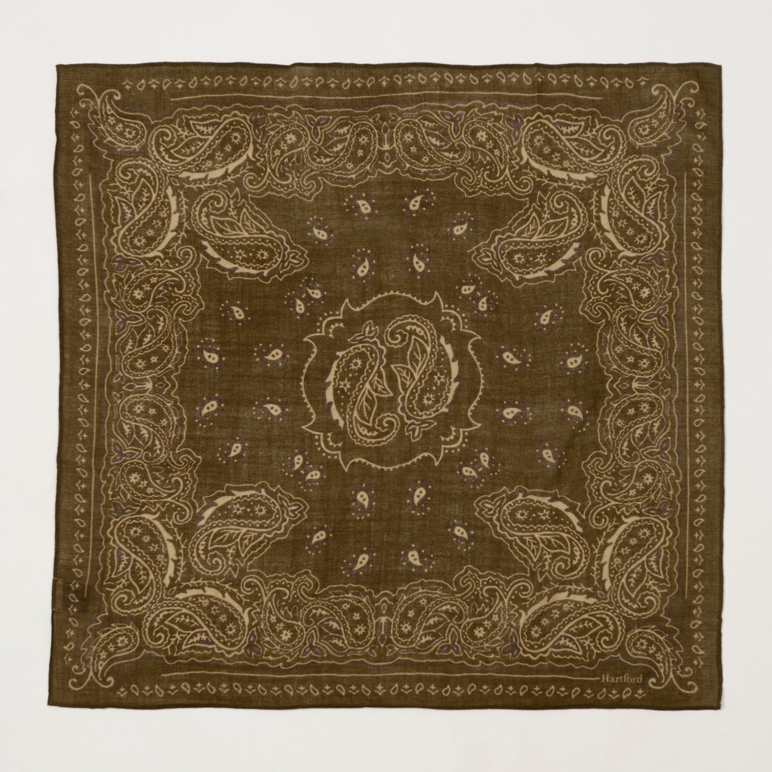 Hartford Paisley Wool Bandana Scarf - Army