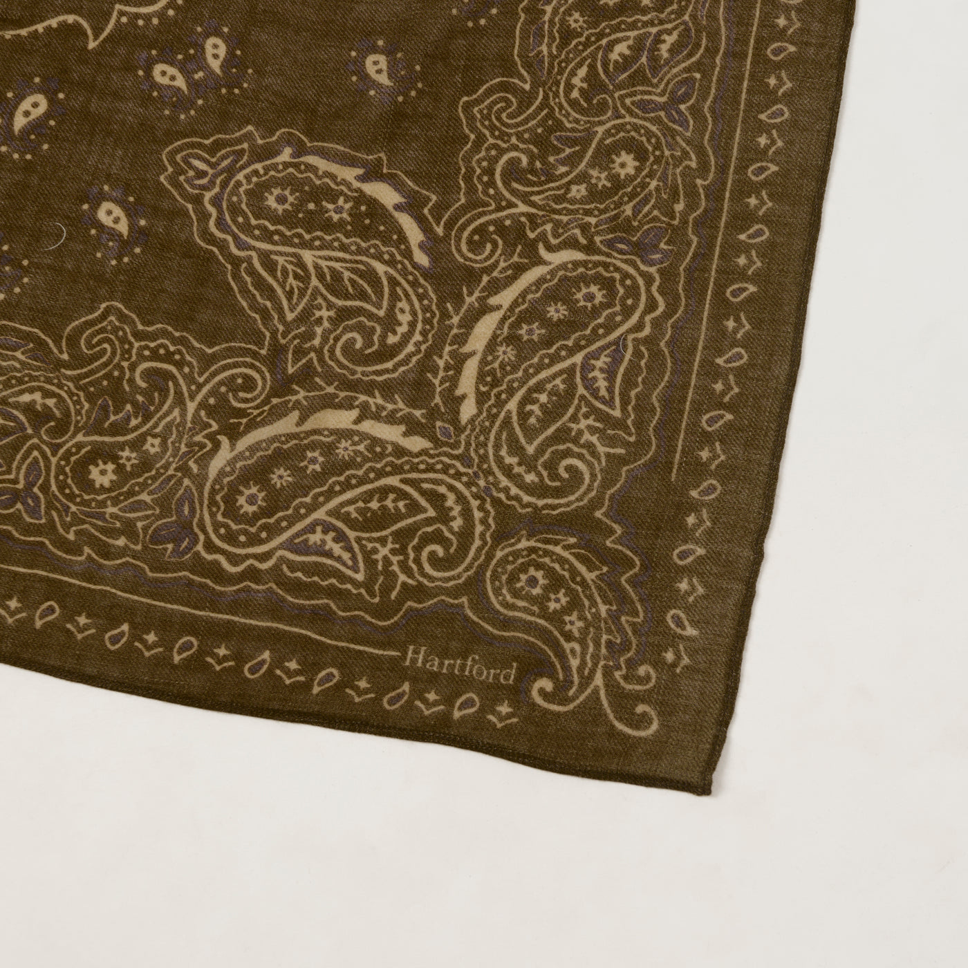 Hartford Paisley Wool Bandana Scarf - Army