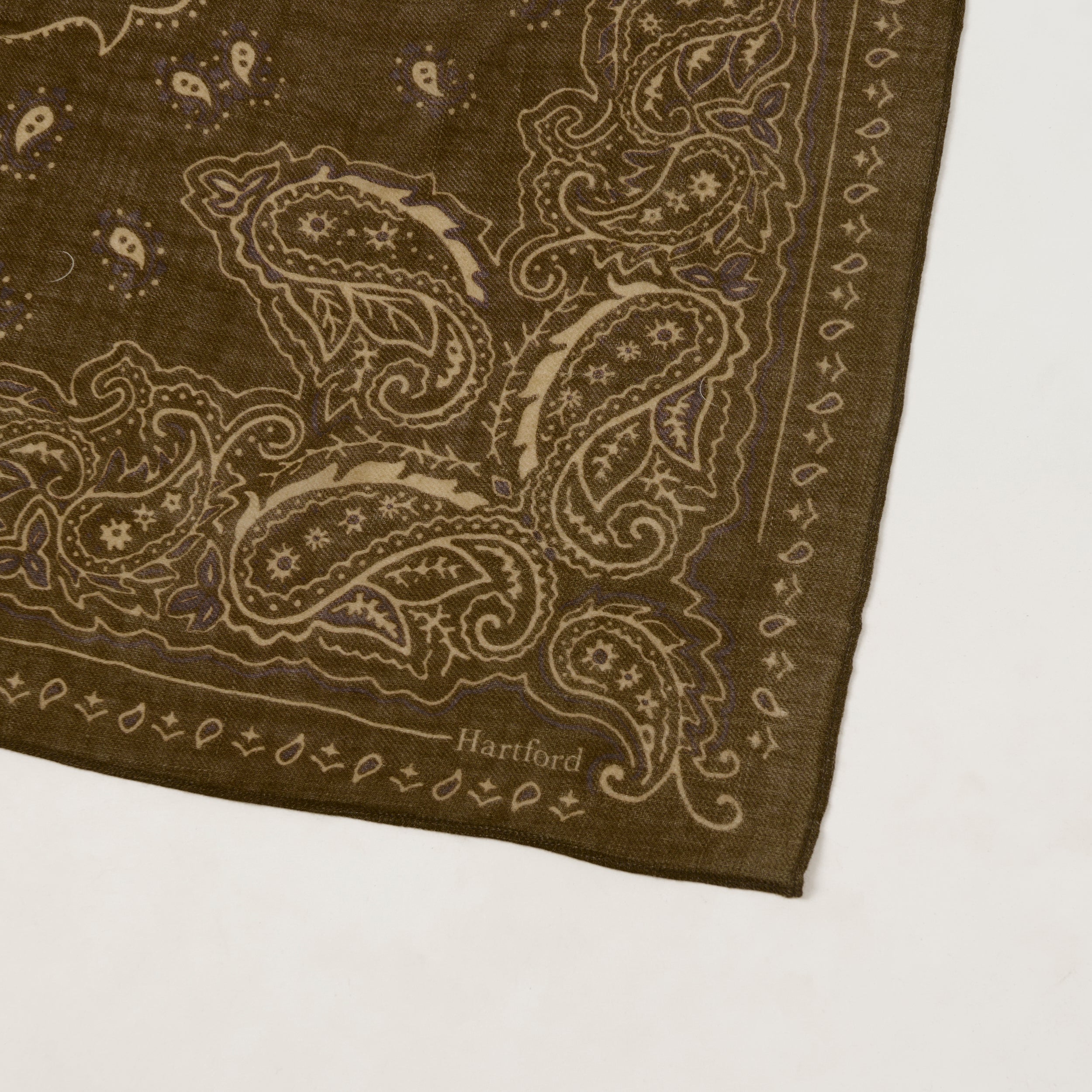 Hartford Paisley Wool Bandana Scarf - Army