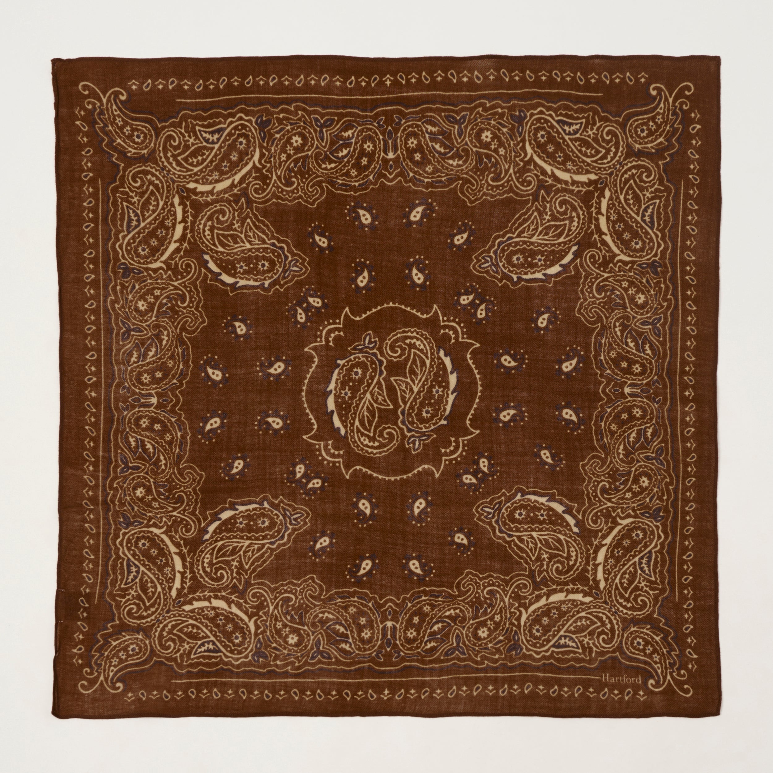 Hartford Paisley Wool Bandana Scarf - Peanut