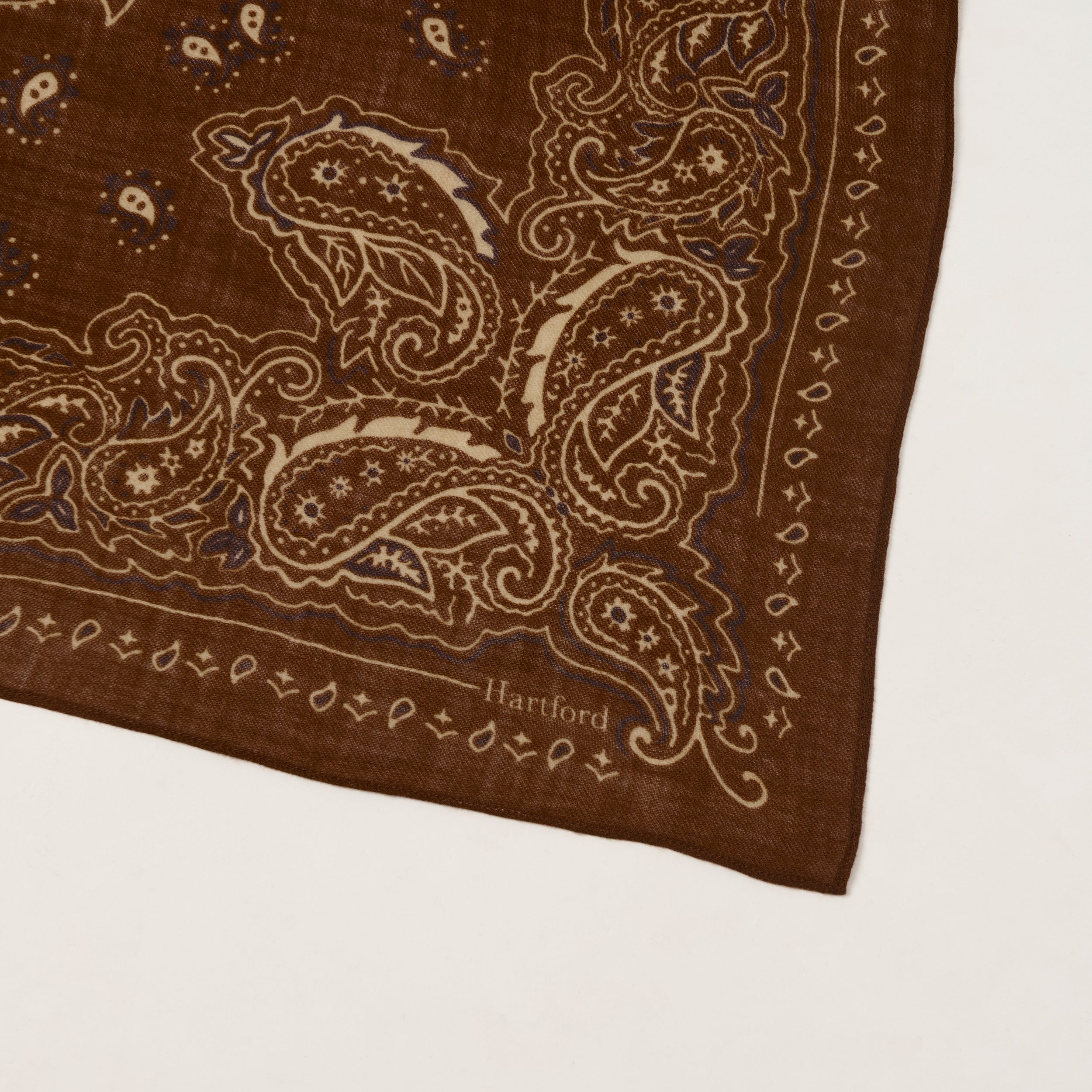 Hartford Paisley Wool Bandana Scarf - Peanut