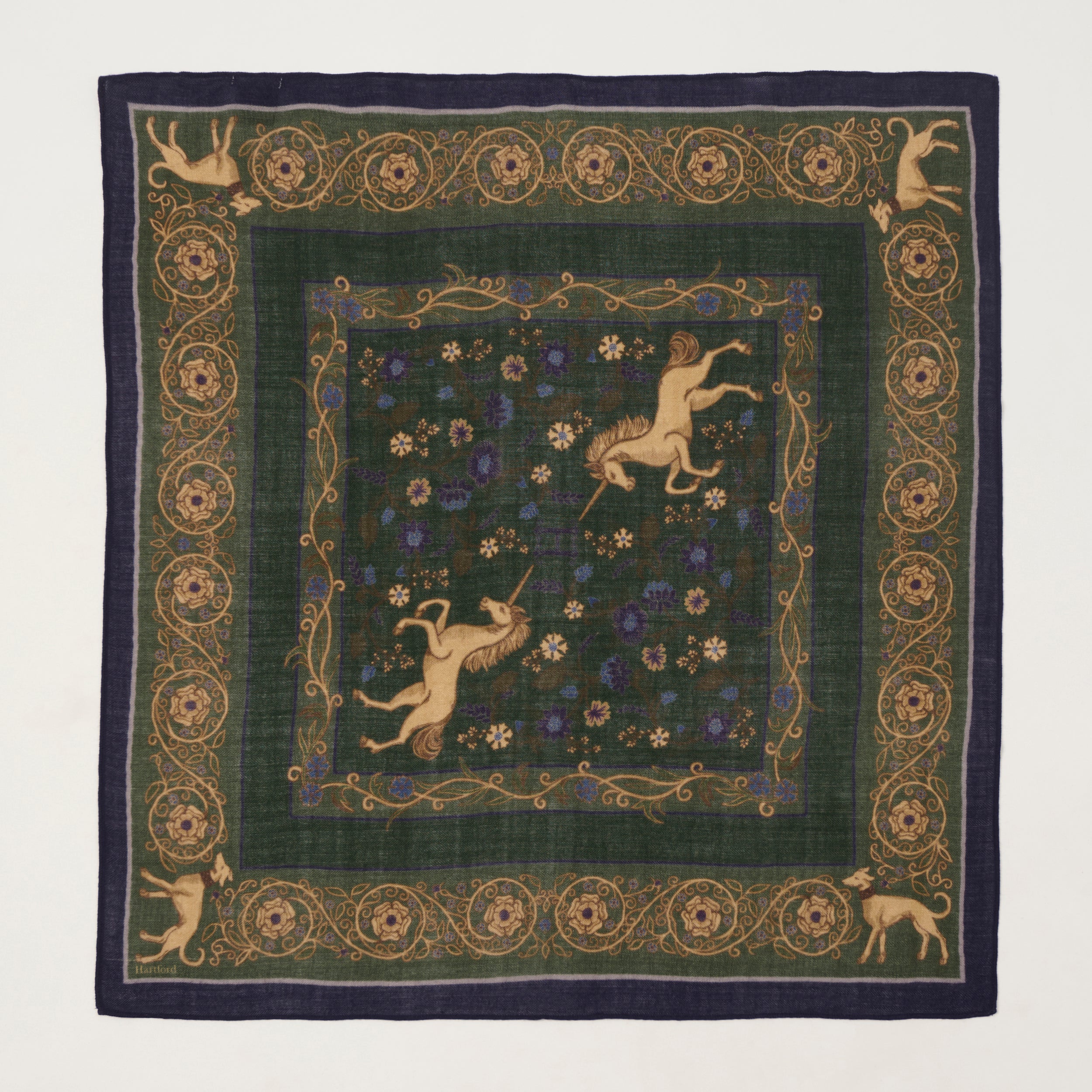Hartford 'Unicorn' Wool Bandana Scarf - Green