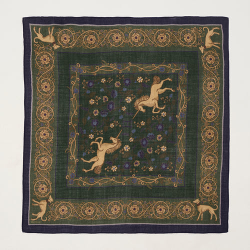 Hartford 'Unicorn' Wool Bandana Scarf - Green