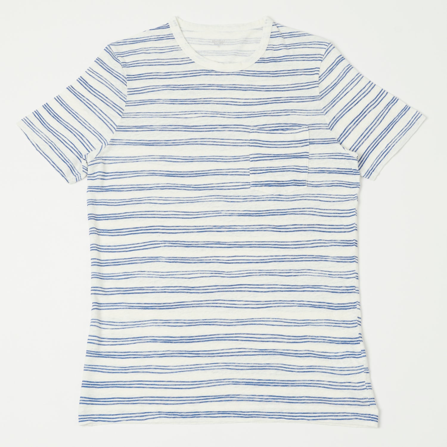 Hartford Linen Painted Stripe T-Shirt - White/Blue