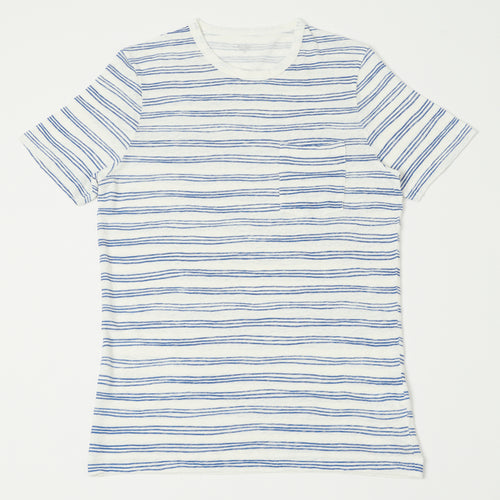 Hartford Linen Painted Stripe T-Shirt - White/Blue