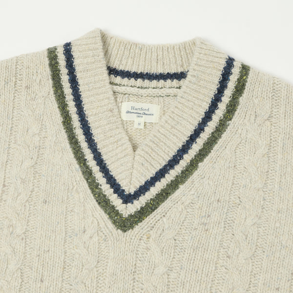 Hartford Donegal V-Neck Jumper - Ecru/Indigo/Army