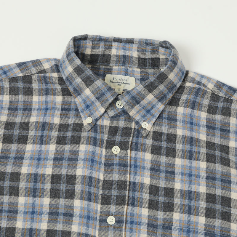 Hartford 'Pitt' Check Flannel Shirt - Blue/Charcoal