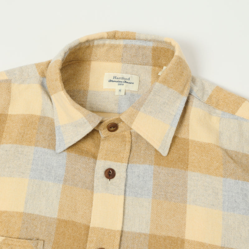 Hartford 2 Pocket Check Flannel Shirt - Yellow/Grey