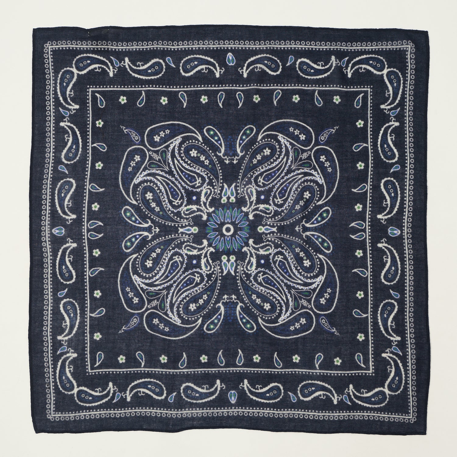 Hartford Paisley Wool Bandana Scarf - Navy