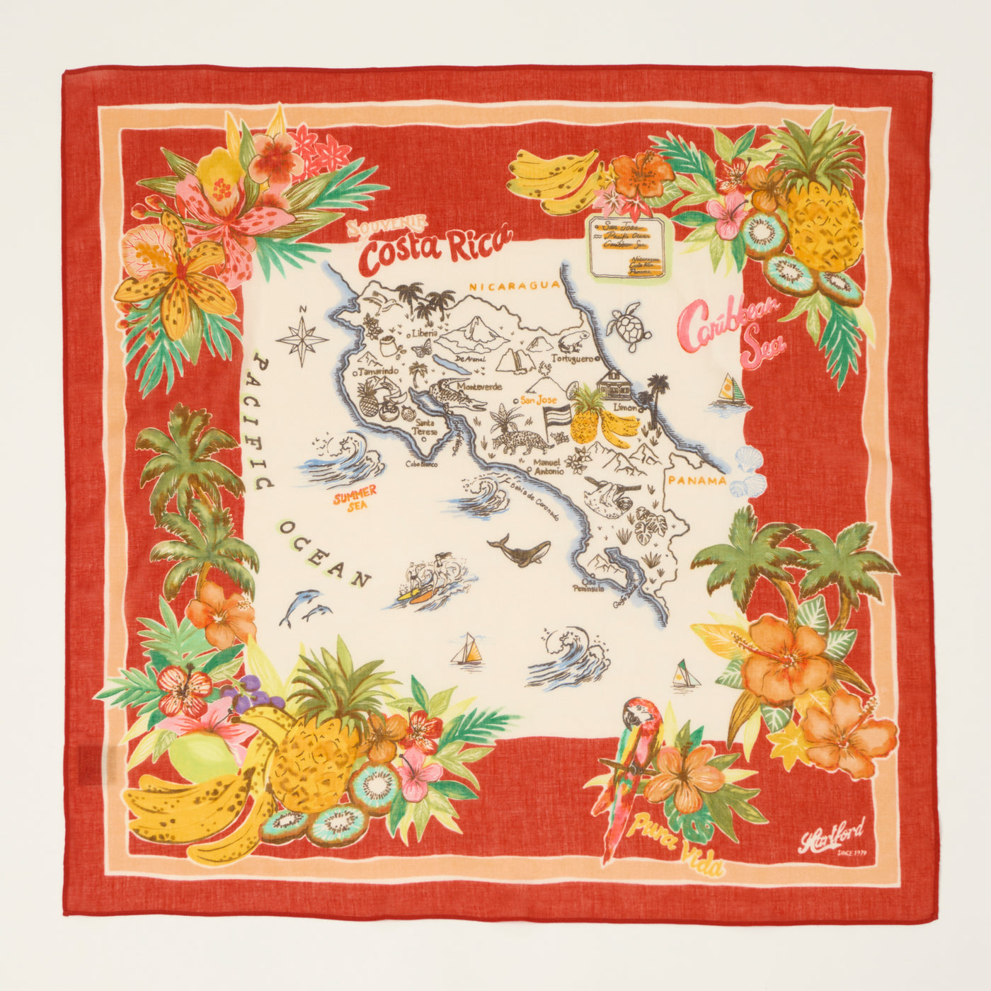 Hartford 'Costa Rica' Souvenir Cotton Bandana - Red