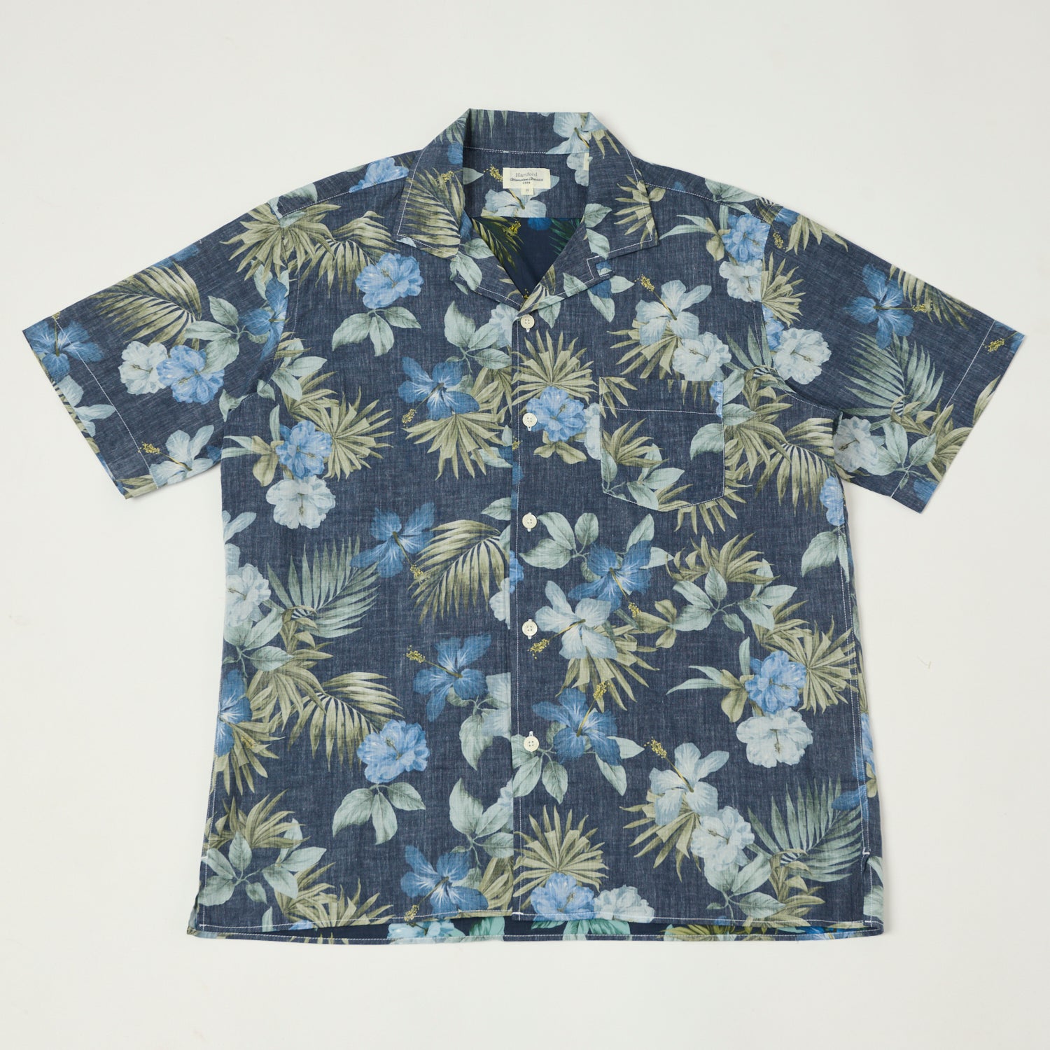 Hartford 'Palm' Camp Collar Hawaiian Shirt - Navy
