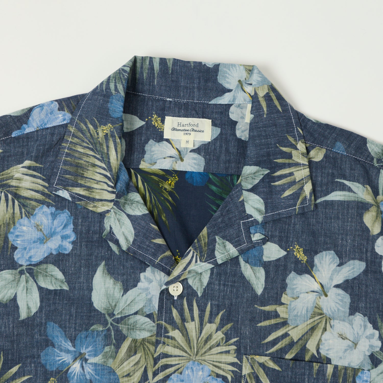 Hartford 'Palm' Camp Collar Hawaiian Shirt - Navy