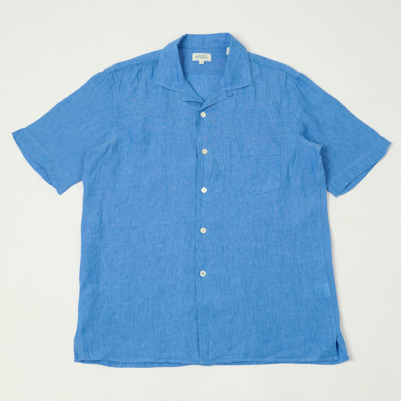 Hartford 'Palm' Camp Collar Linen Shirt - Blue