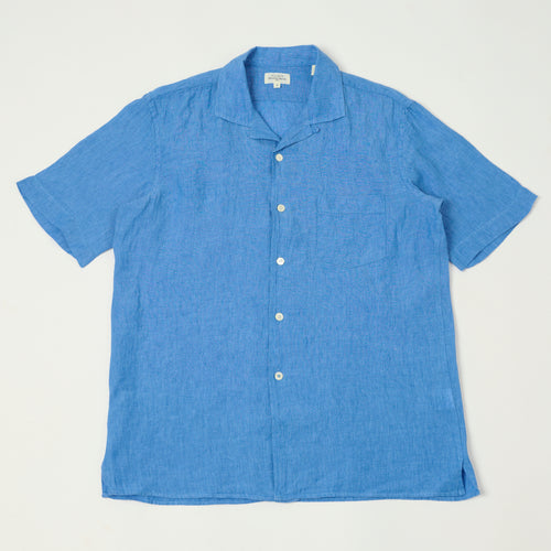 Hartford 'Palm' Camp Collar Linen Shirt - Blue