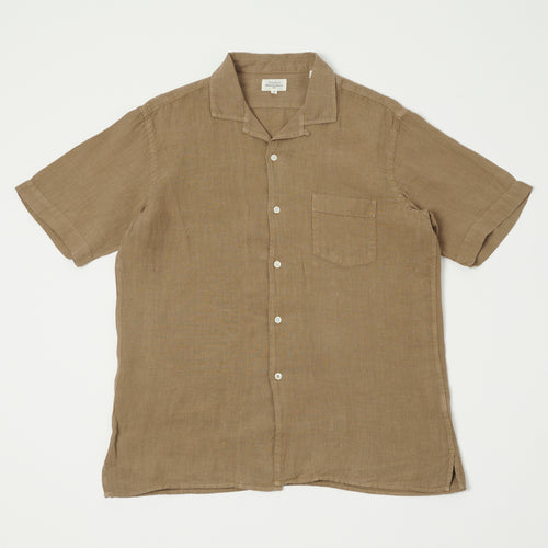 Hartford 'Palm' Camp Collar Linen Shirt - Cigar