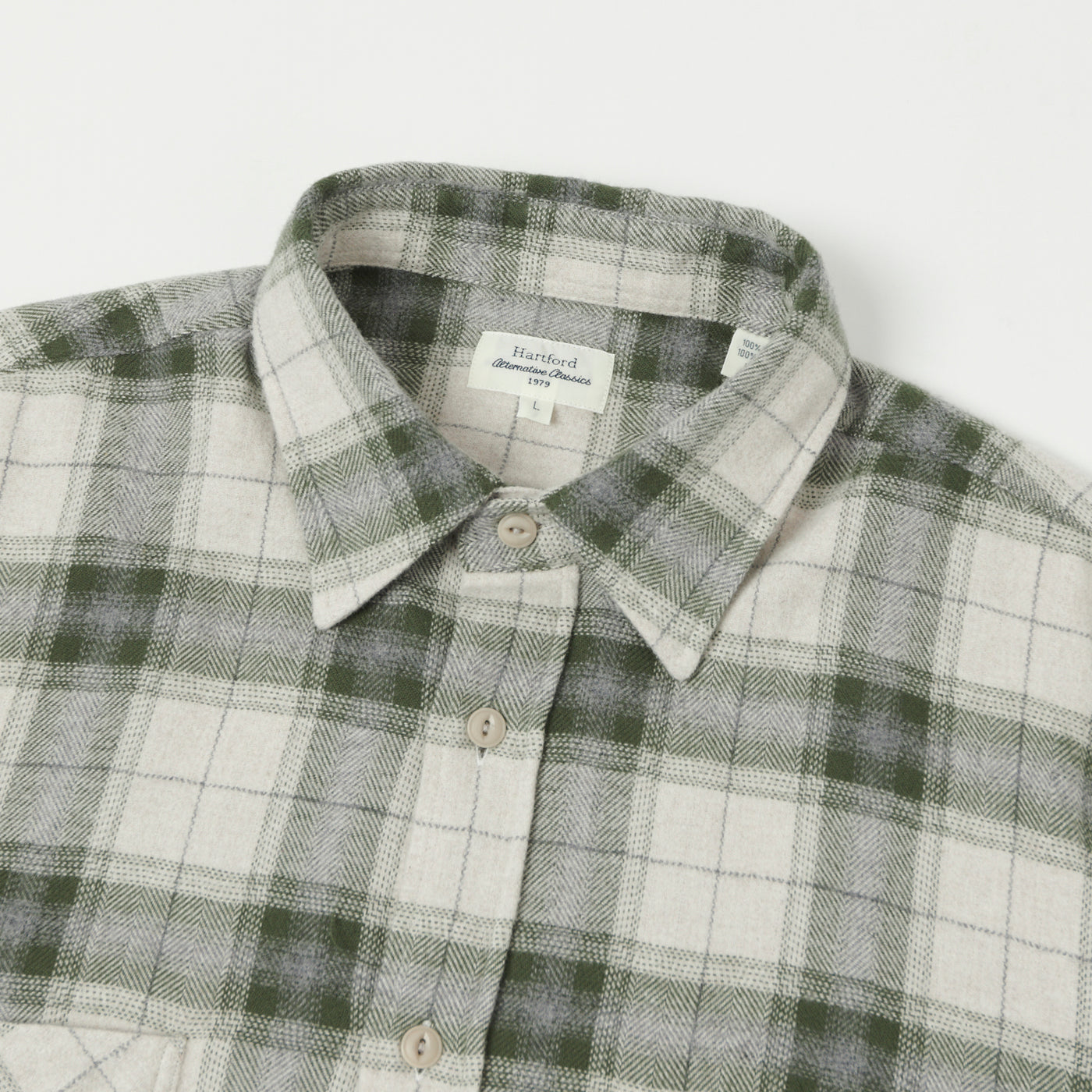 Hartford 'Pocket' Flannel Check Shirt - Green Check
