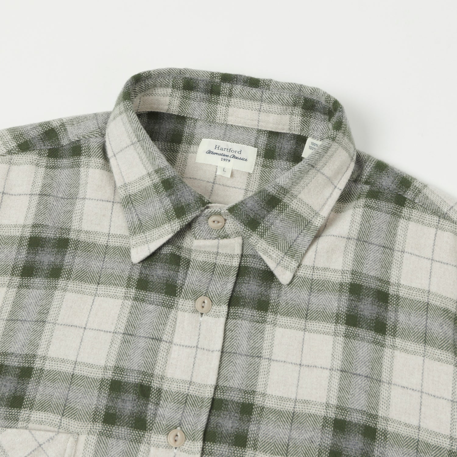 Hartford 'Pocket' Flannel Check Shirt - Green Check