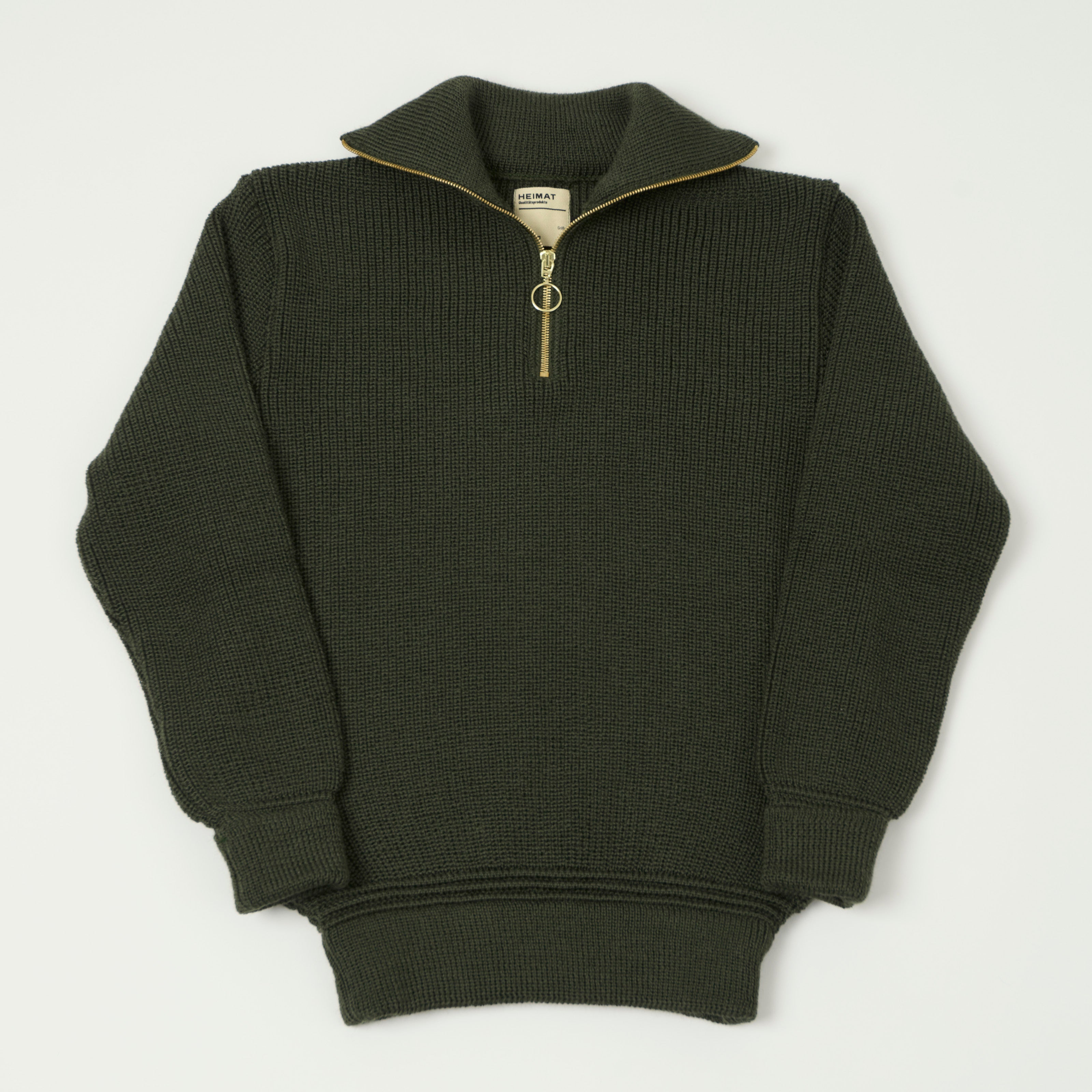Heimat 'Segler' Quarter Zip Skipper Jumper - Military Green