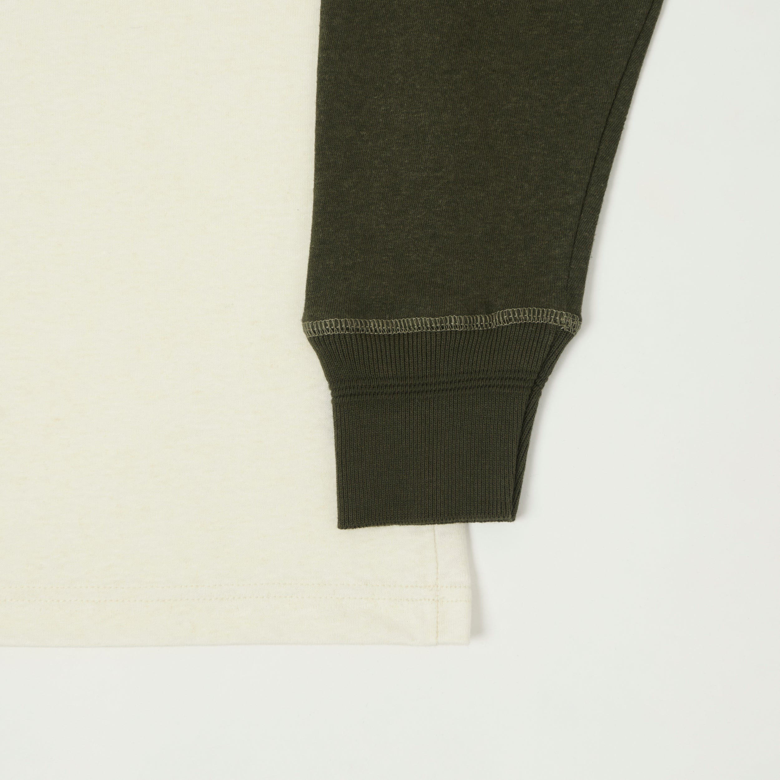 Heimat Raglan Sleeve Cotton Hemp Contrast T-Shirt - Seashell/Military Green