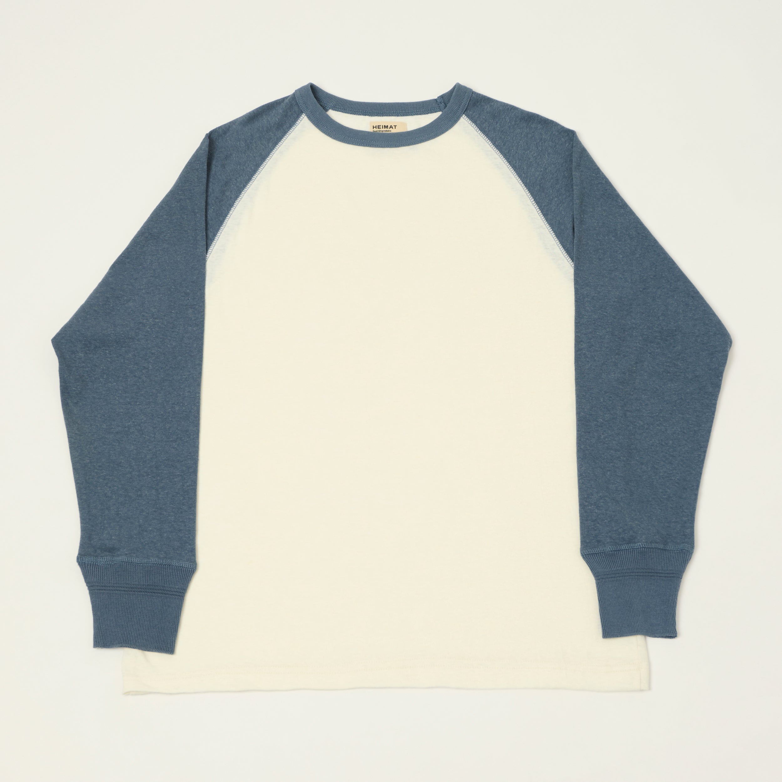 Heimat Raglan Sleeve Cotton Hemp Contrast T-Shirt -Seashell/Trail Blue
