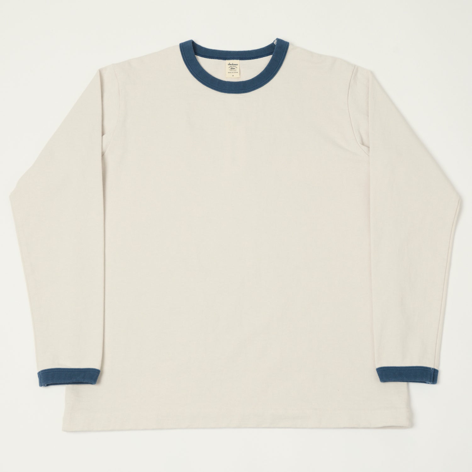 Jackman Long Sleeve Dotsume T-Shirt - Rosin White/Blue