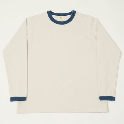 Jackman Long Sleeve Dotsume T-Shirt - Rosin White/Blue