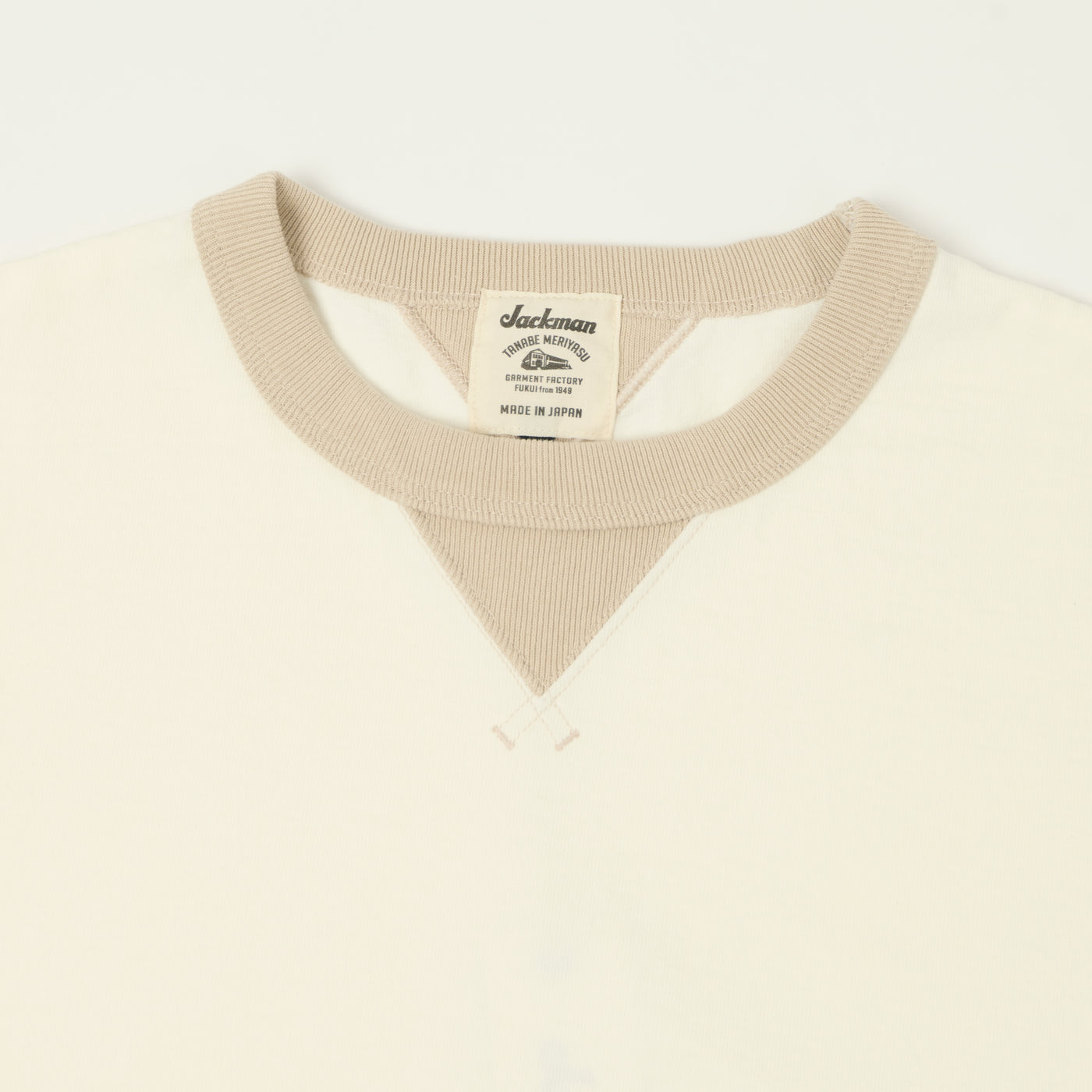 Jackman Dotsume Rib T-Shirt - Off White/Dark Beige
