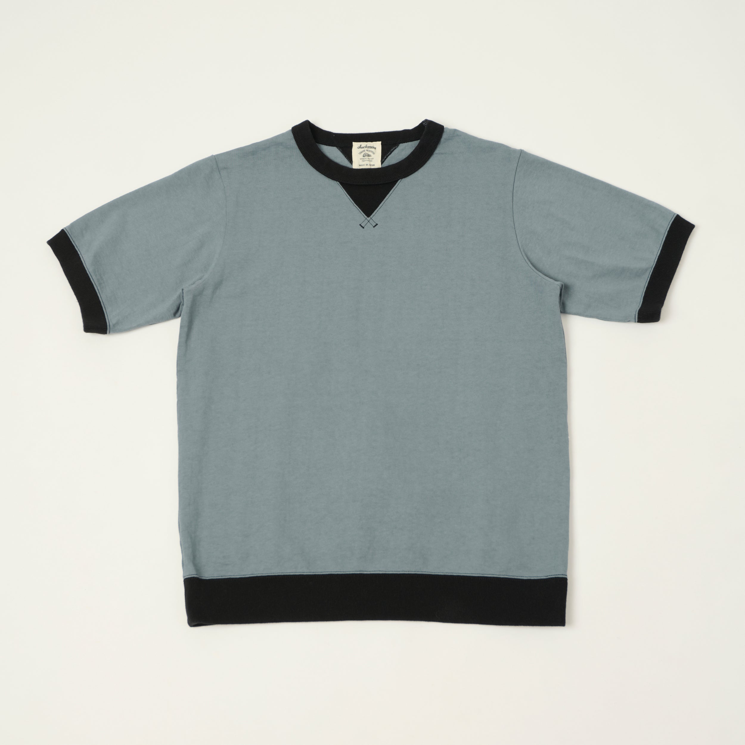 Jackman Dotsume Rib T-Shirt - Wolf Grey/Black