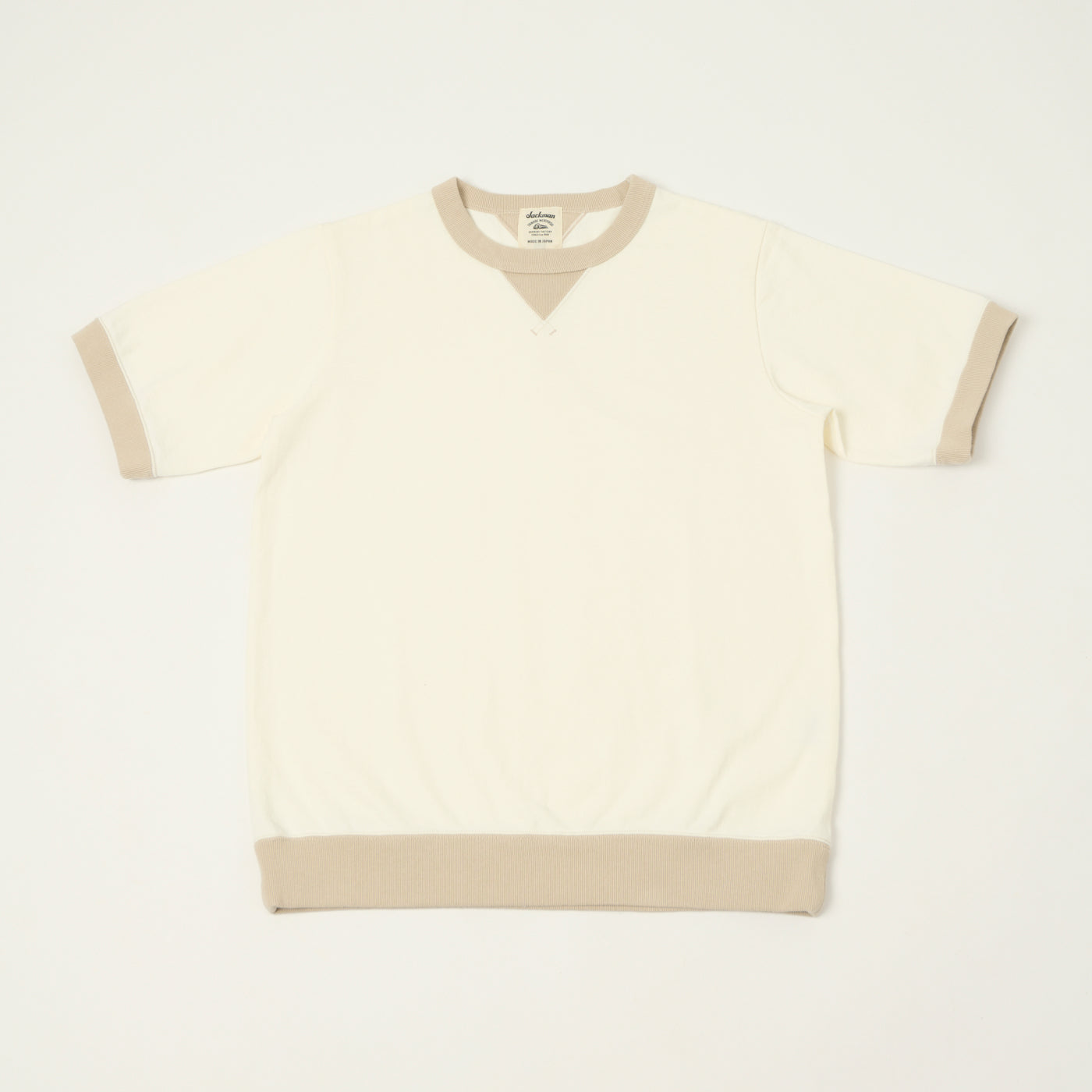 Jackman Dotsume Rib T-Shirt - Off White/Dark Beige
