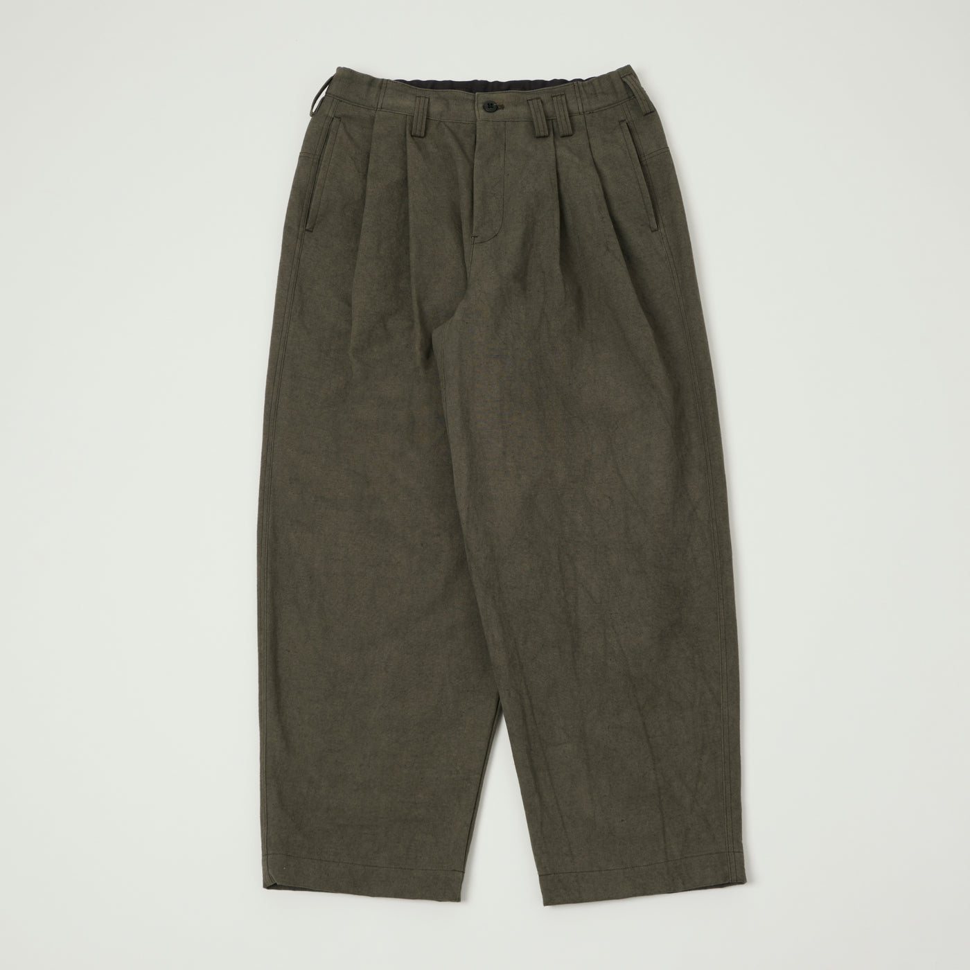 Jackman Sulfur Dyed Canvas Pleated Trousers - Dark Moss Gray