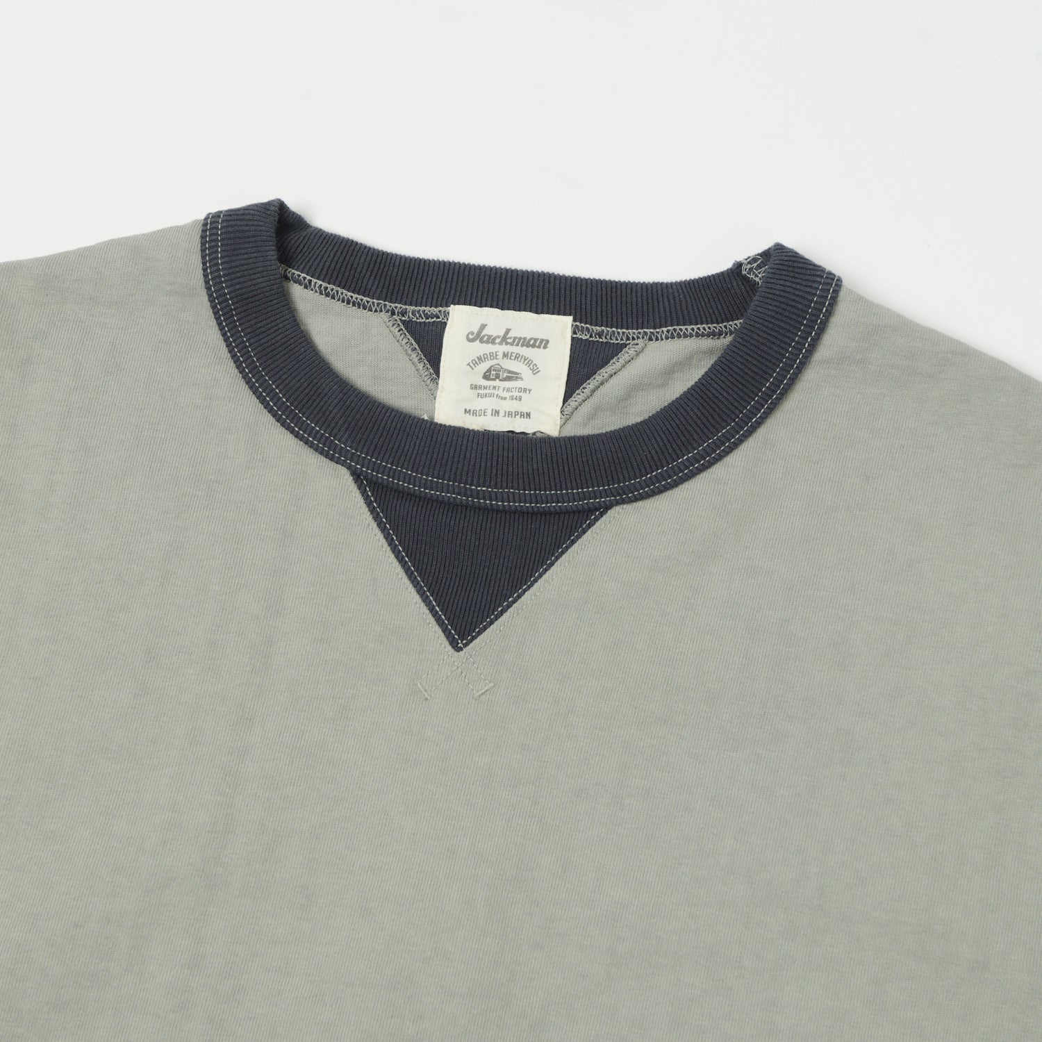 Jackman Long Sleeve Dotsume Rib T-Shirt - Dry Sage/Grey