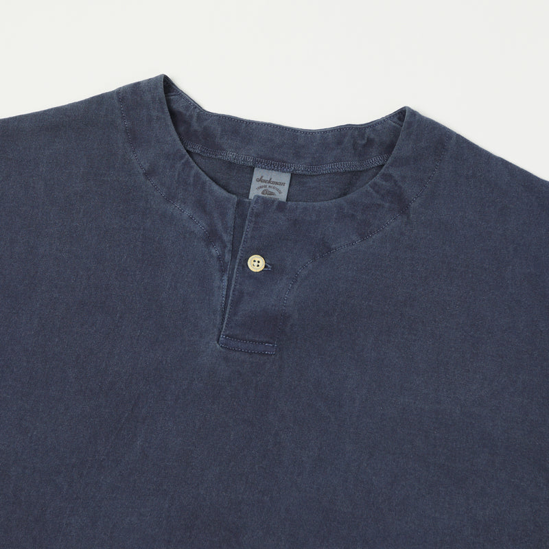 Jackman Pigment Dye Henley Neck Tee - Faded Navy