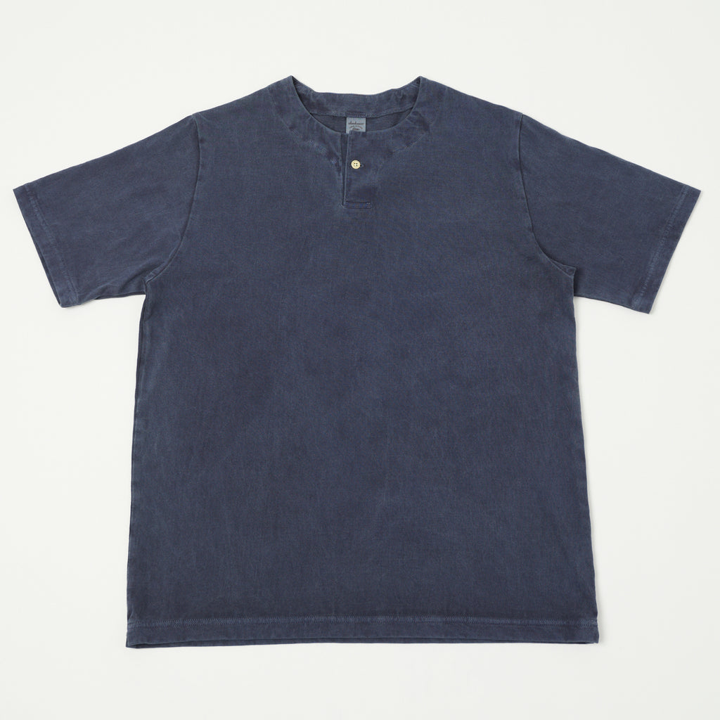 Jackman Pigment Dye Henley Neck Tee - Faded Navy | SON OF A STAG