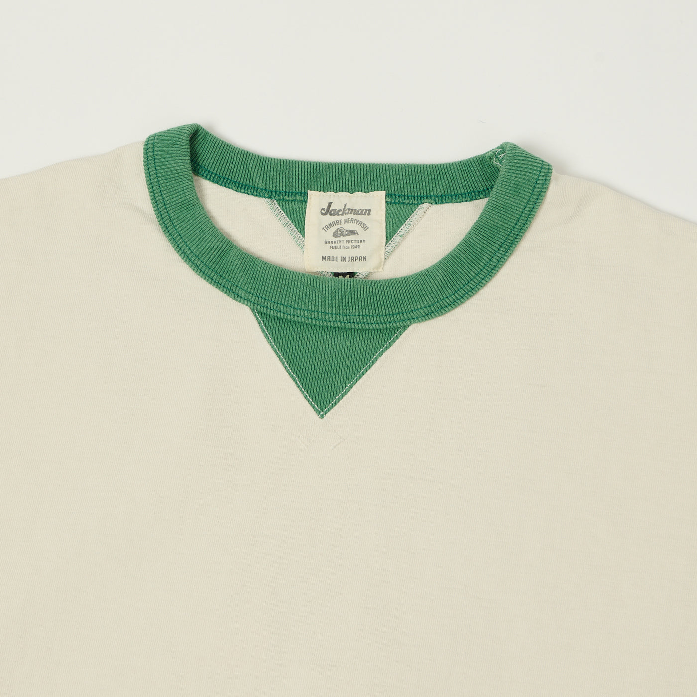 Jackman Long Sleeve Dotsume Rib T-Shirt - Ivory/Green
