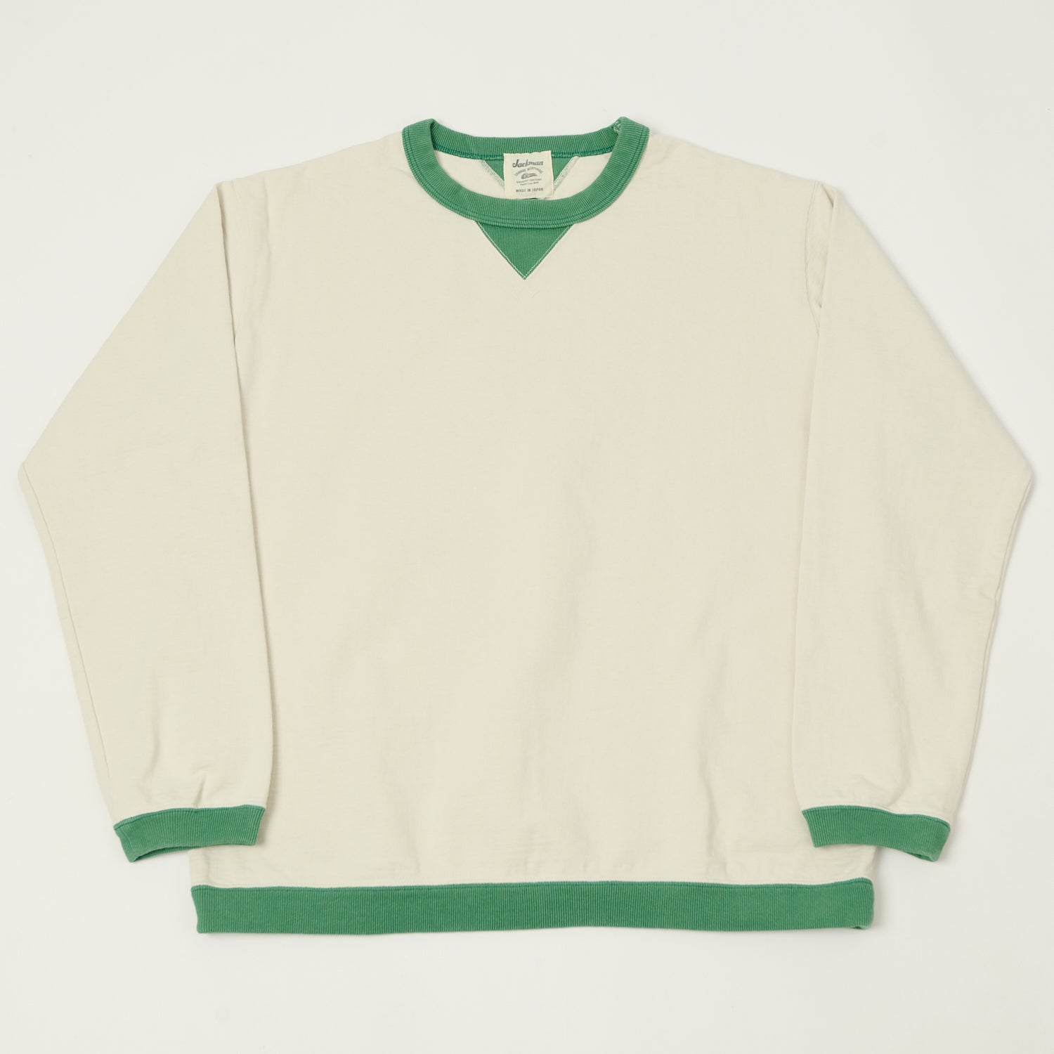 Jackman Long Sleeve Dotsume Rib T-Shirt - Ivory/Green